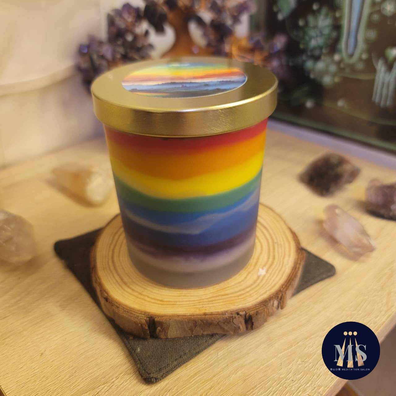 Rainbow Chakra Magic Candle~The seven chakras run through the center of the body from bottom to top